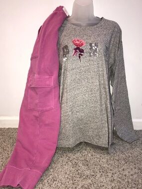 Victoria Secret Pink Bling Long Sleeve Campus Tee Joggers Set L